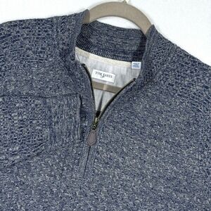 Tom James Sweater Mens Large Textured Knit Marl 1/4 Zip Cotton Pullover Blue